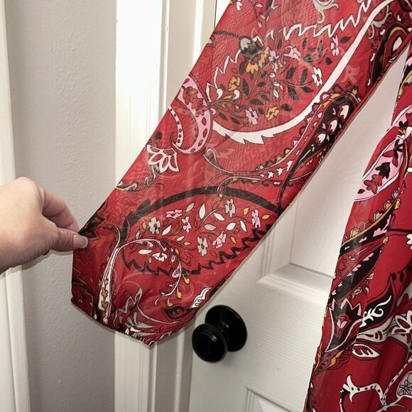 Charlotte Russe Red Floral Boho Long Sleeved Button V-Neck Babydoll Dress Medium - Picture 7 of 10